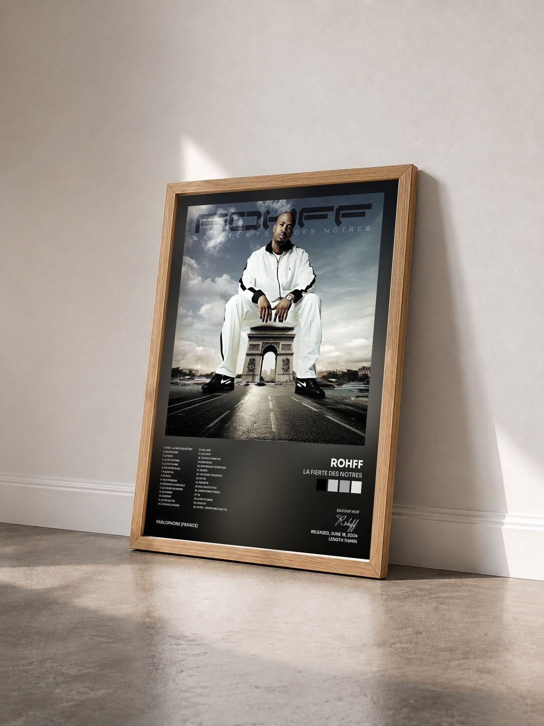 #bois Tableau de l'album la fierte des notres de Rohff vu de trois quarts, cadre en bois brut