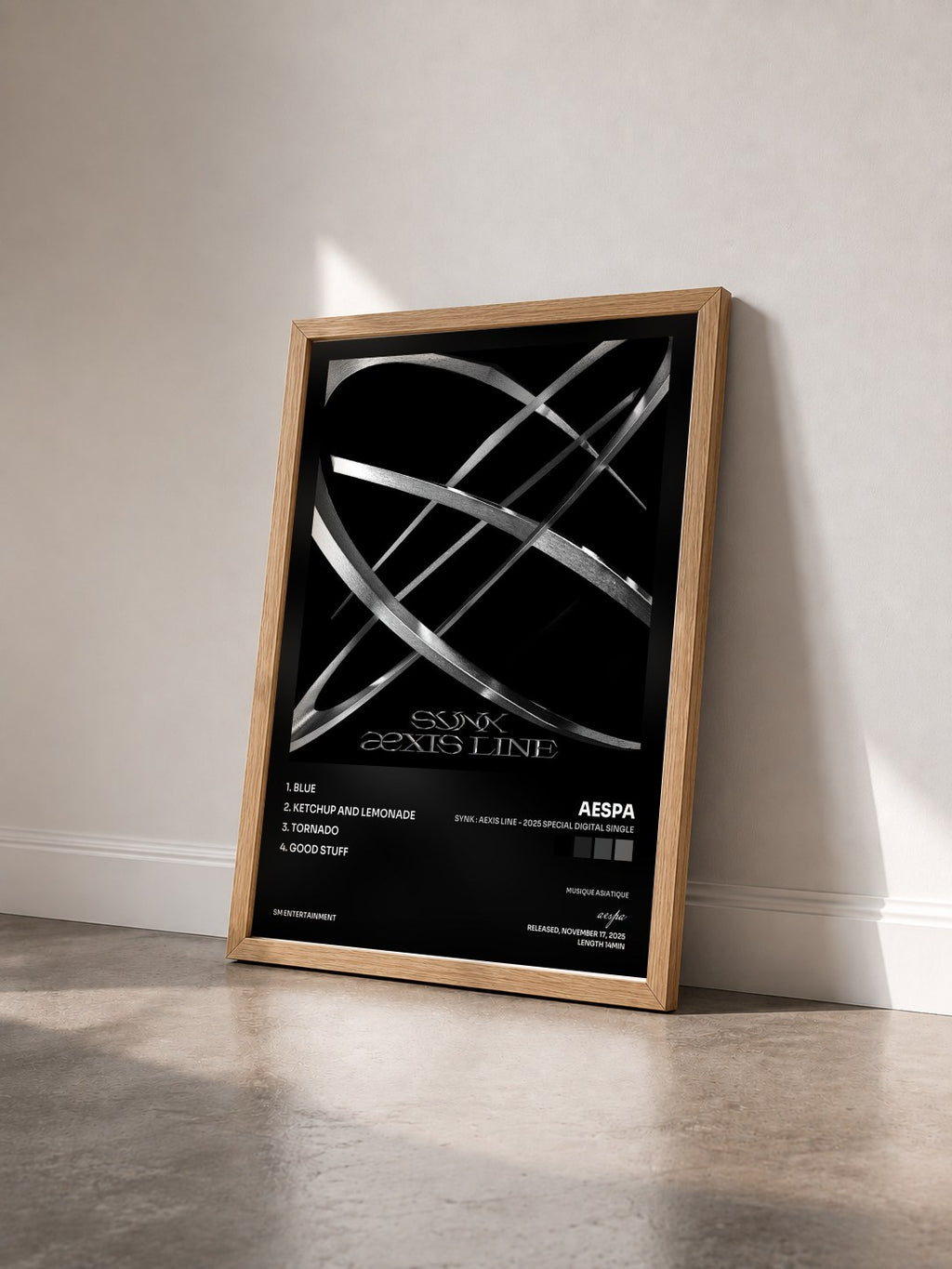#bois Tableau de l'album SYNK : aeXIS LINE - 2025 Special Digital Single de aespa vu de trois quarts, cadre en bois brut