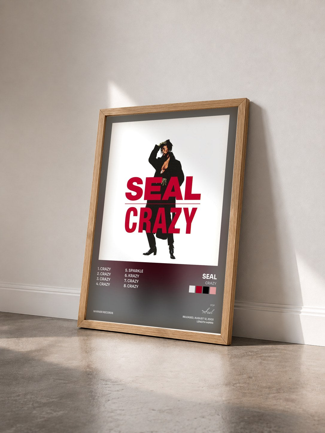 #bois Tableau de l'album Crazy de Seal vu de trois quarts, cadre en bois brut
