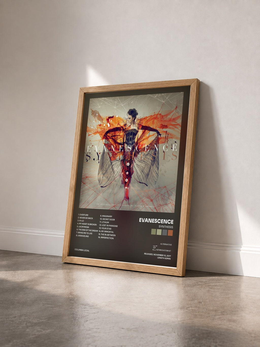 #bois Tableau de l'album Synthesis de Evanescence vu de trois quarts, cadre en bois brut
