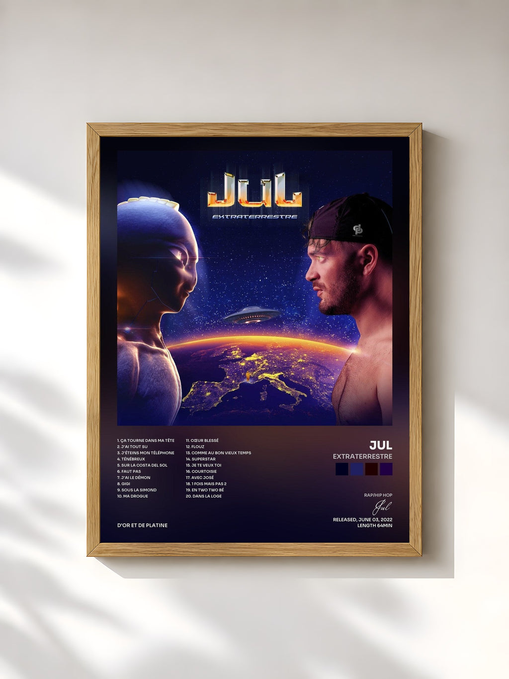 #bois Tableau de l'album Extraterrestre de Jul, cadre en bois brut, imprimé et encadré en France