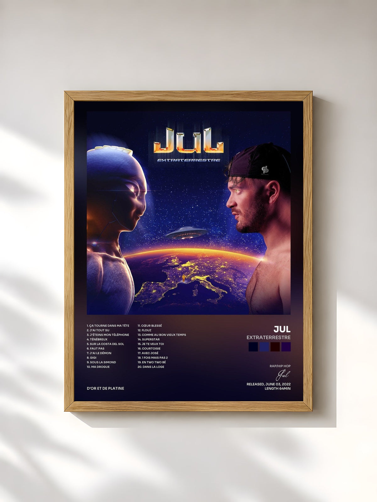 #bois Tableau de l'album Extraterrestre de Jul, cadre en bois brut, imprimé et encadré en France