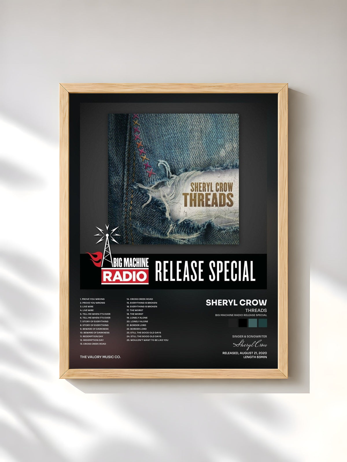 #bois Tableau de l'album Threads (Big Machine Radio Release Special) de Sheryl Crow, cadre en bois brut, imprimé et encadré en France