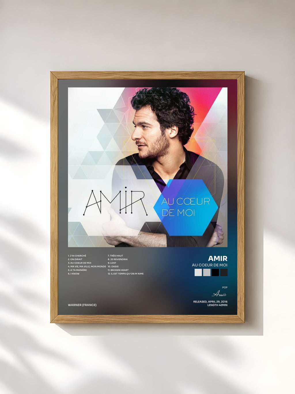#bois Tableau de l'album Au coeur de moi de Amir, cadre en bois brut, imprimé et encadré en France