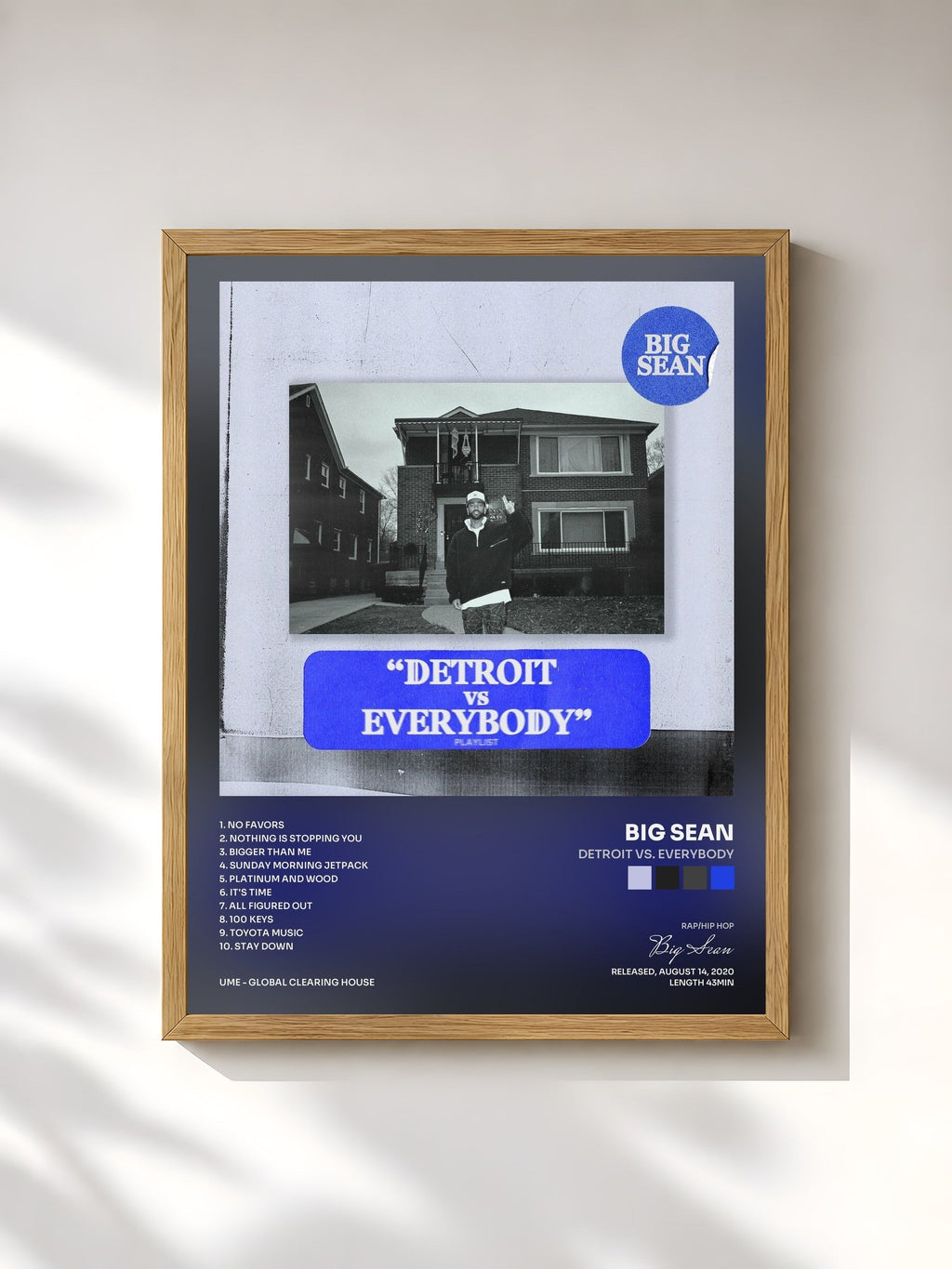 #bois Tableau de l'album Detroit vs. Everybody de Big Sean, cadre en bois brut, imprimé et encadré en France