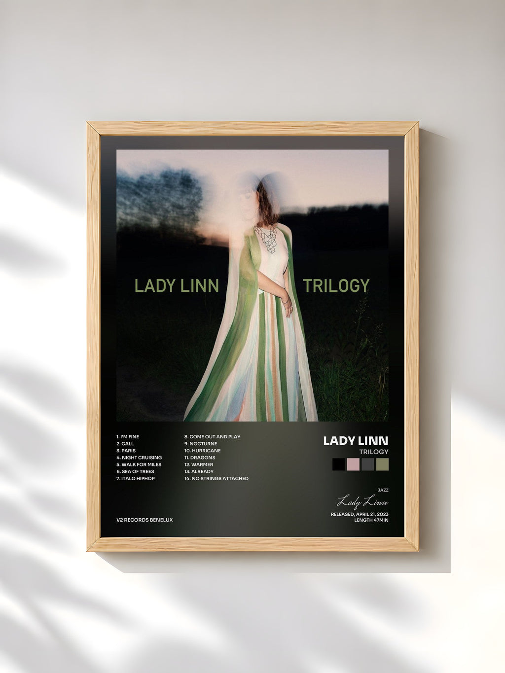 #bois Tableau de l'album Trilogy de Lady Linn, cadre en bois brut, imprimé et encadré en France