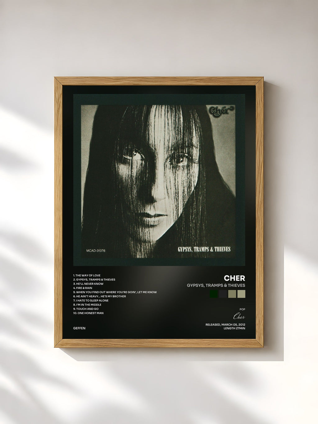#bois Tableau de l'album Gypsys, Tramps & Thieves de Cher, cadre en bois brut, imprimé et encadré en France
