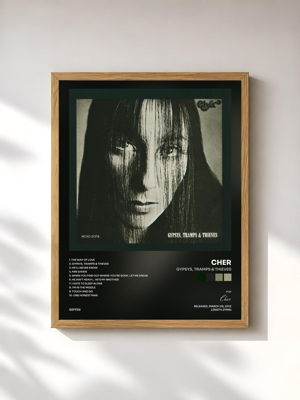#bois Tableau de l'album Gypsys, Tramps & Thieves de Cher, cadre en bois brut, imprimé et encadré en France