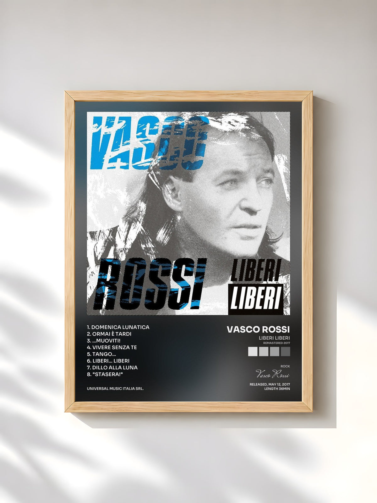 #bois Tableau de l'album Liberi Liberi (Remastered 2017) de Vasco Rossi, cadre en bois brut, imprimé et encadré en France
