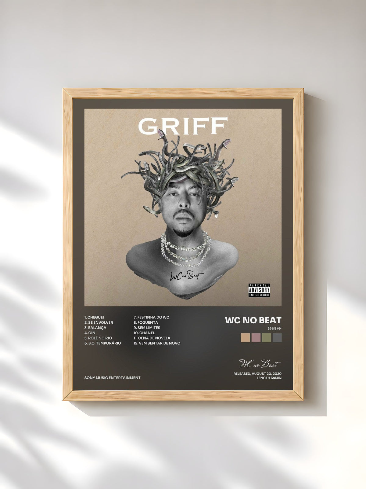 #bois Tableau de l'album GRIFF de WC no Beat, cadre en bois brut, imprimé et encadré en France