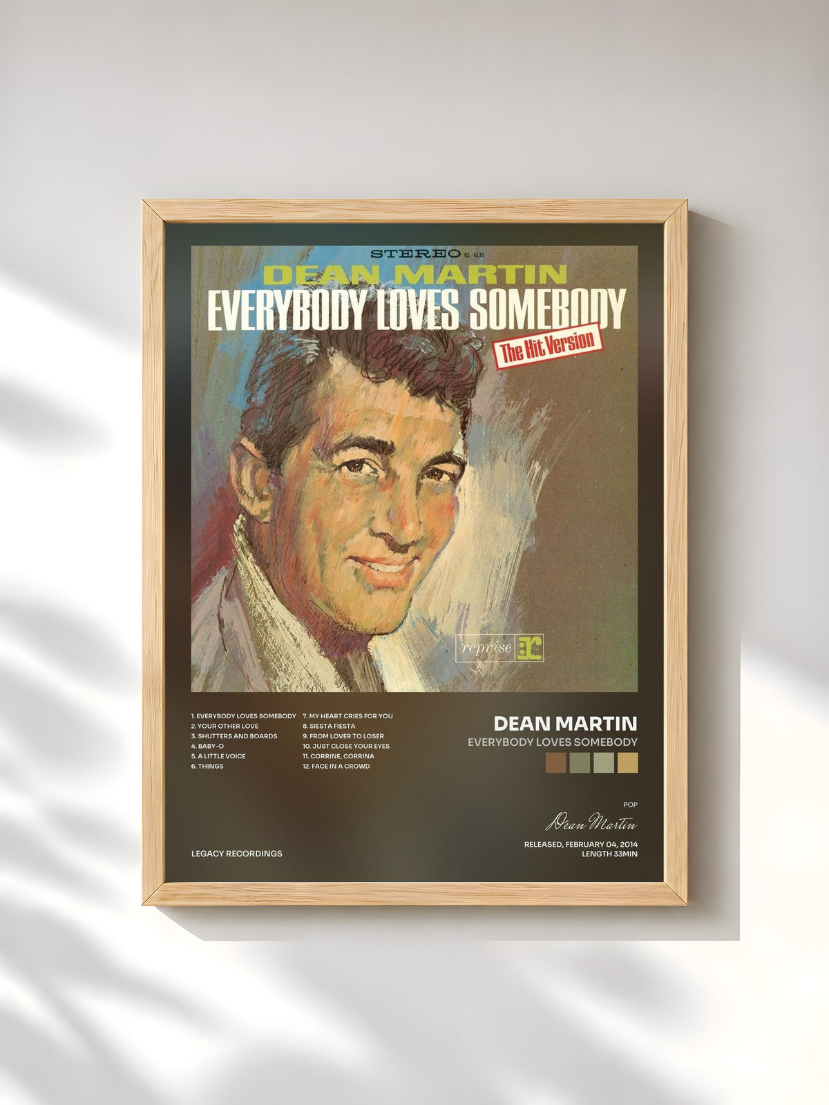 #bois Tableau de l'album Everybody Loves Somebody de Dean Martin, cadre en bois brut, imprimé et encadré en France