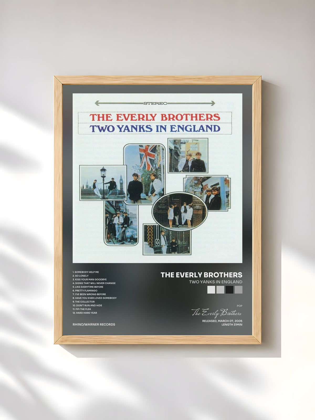 #bois Tableau de l'album Two Yanks In England de The Everly Brothers, cadre en bois brut, imprimé et encadré en France