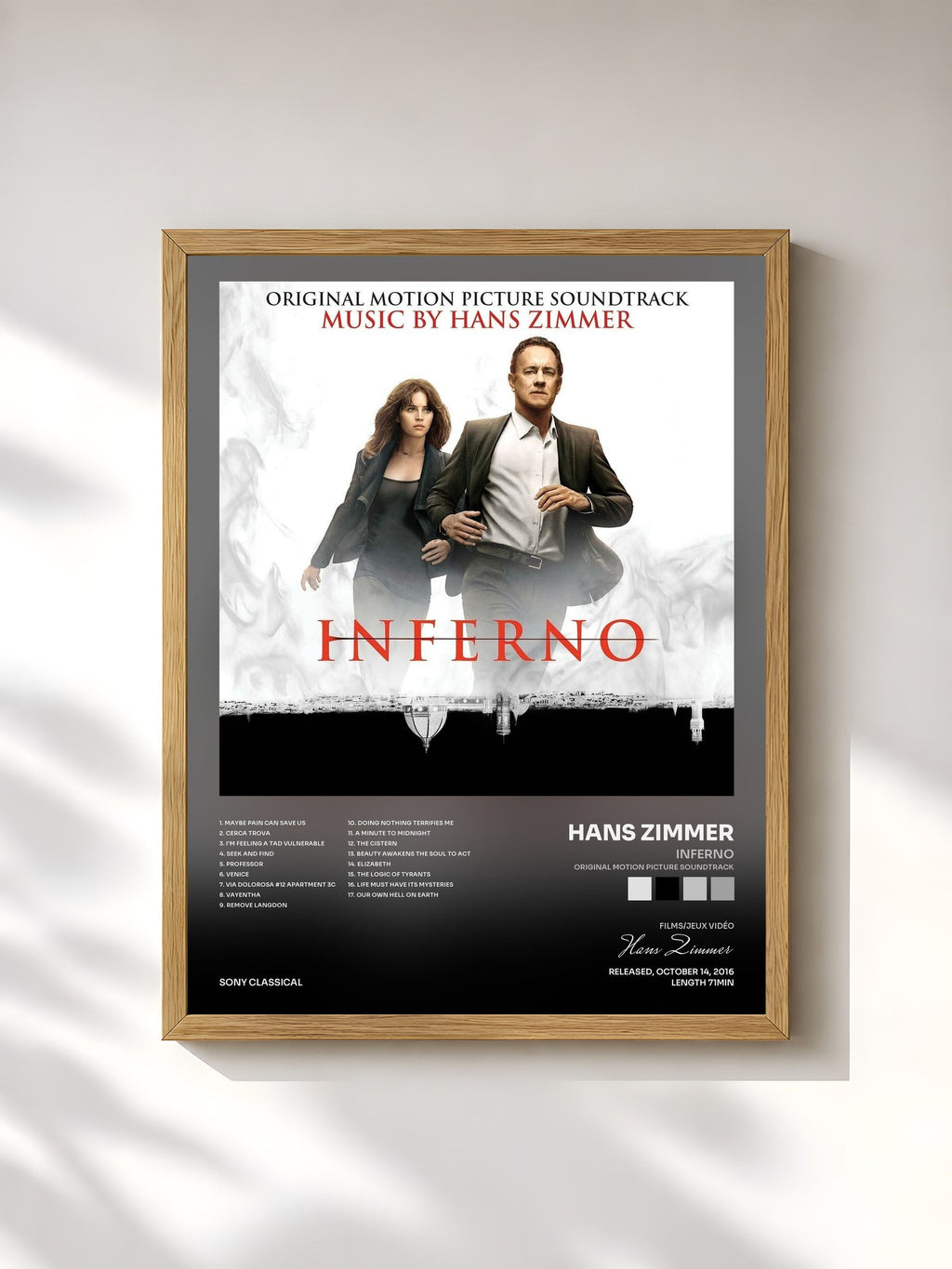#bois Tableau de l'album Inferno (Original Motion Picture Soundtrack) de Hans Zimmer, cadre en bois brut, imprimé et encadré en France