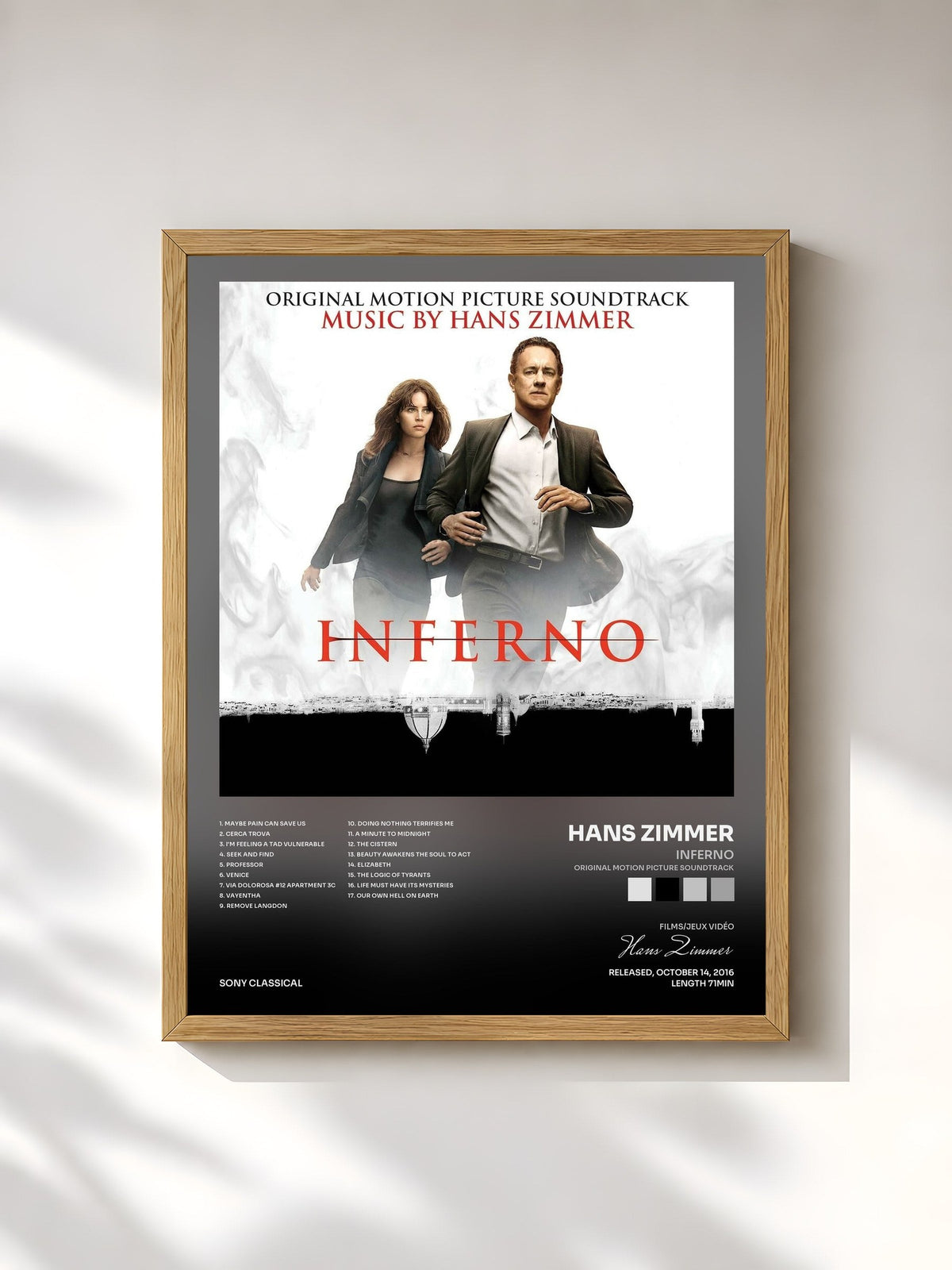 #bois Tableau de l'album Inferno (Original Motion Picture Soundtrack) de Hans Zimmer, cadre en bois brut, imprimé et encadré en France