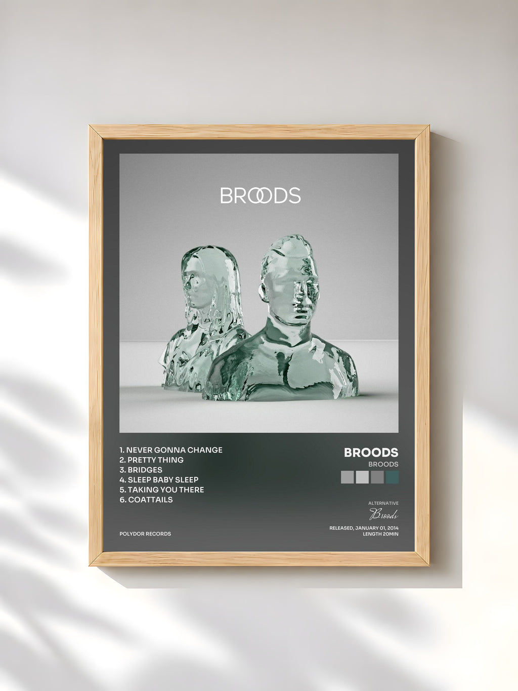 #bois Tableau de l'album Broods de Broods, cadre en bois brut, imprimé et encadré en France