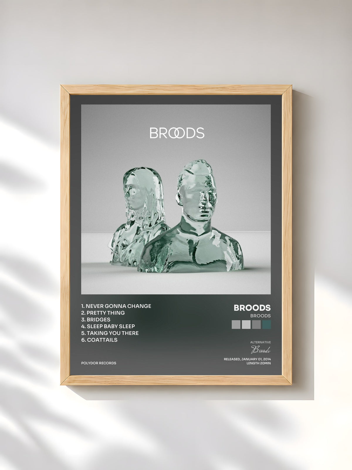 #bois Tableau de l'album Broods de Broods, cadre en bois brut, imprimé et encadré en France