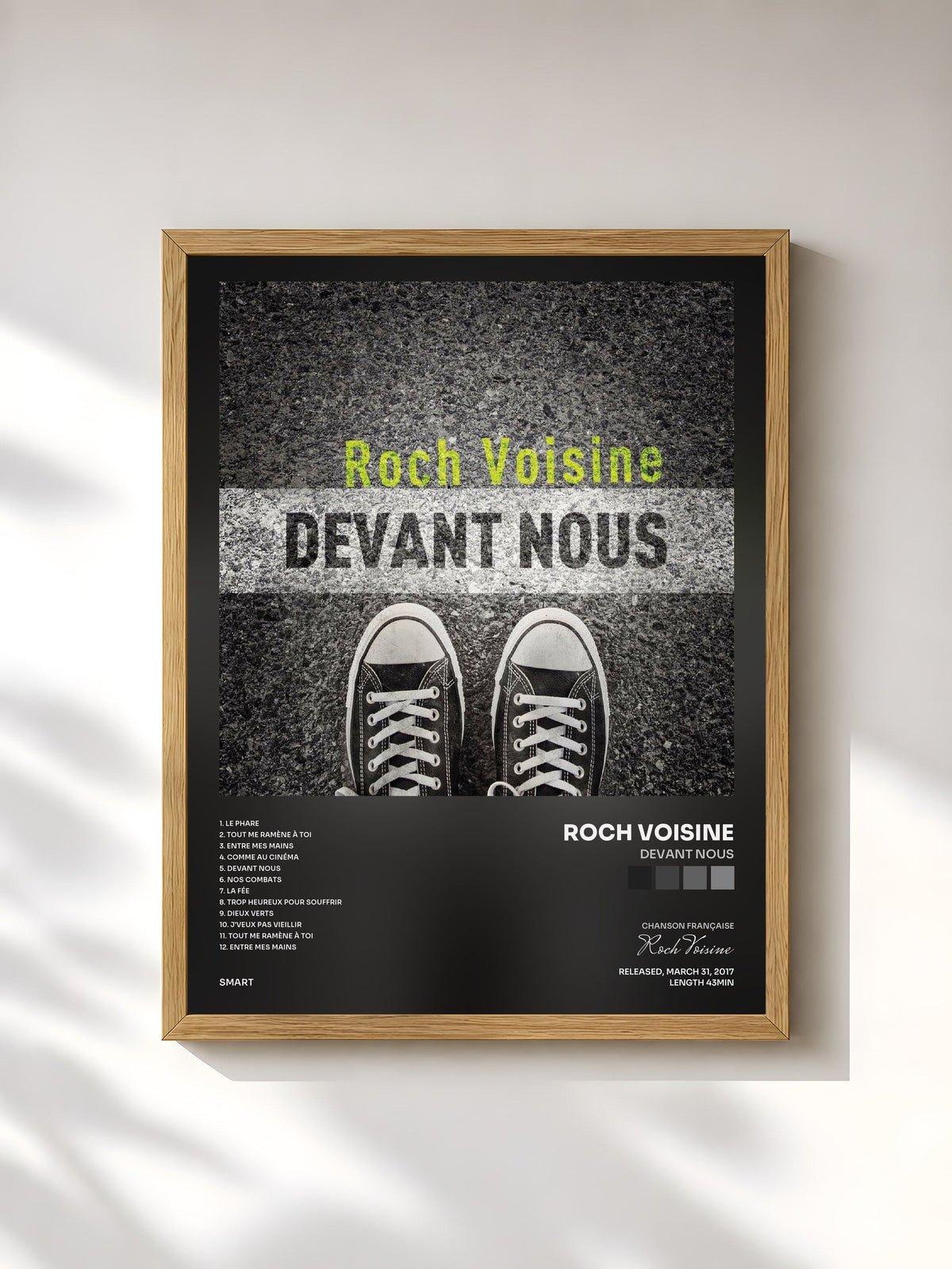 #bois Tableau de l'album Devant nous de Roch Voisine, cadre en bois brut, imprimé et encadré en France