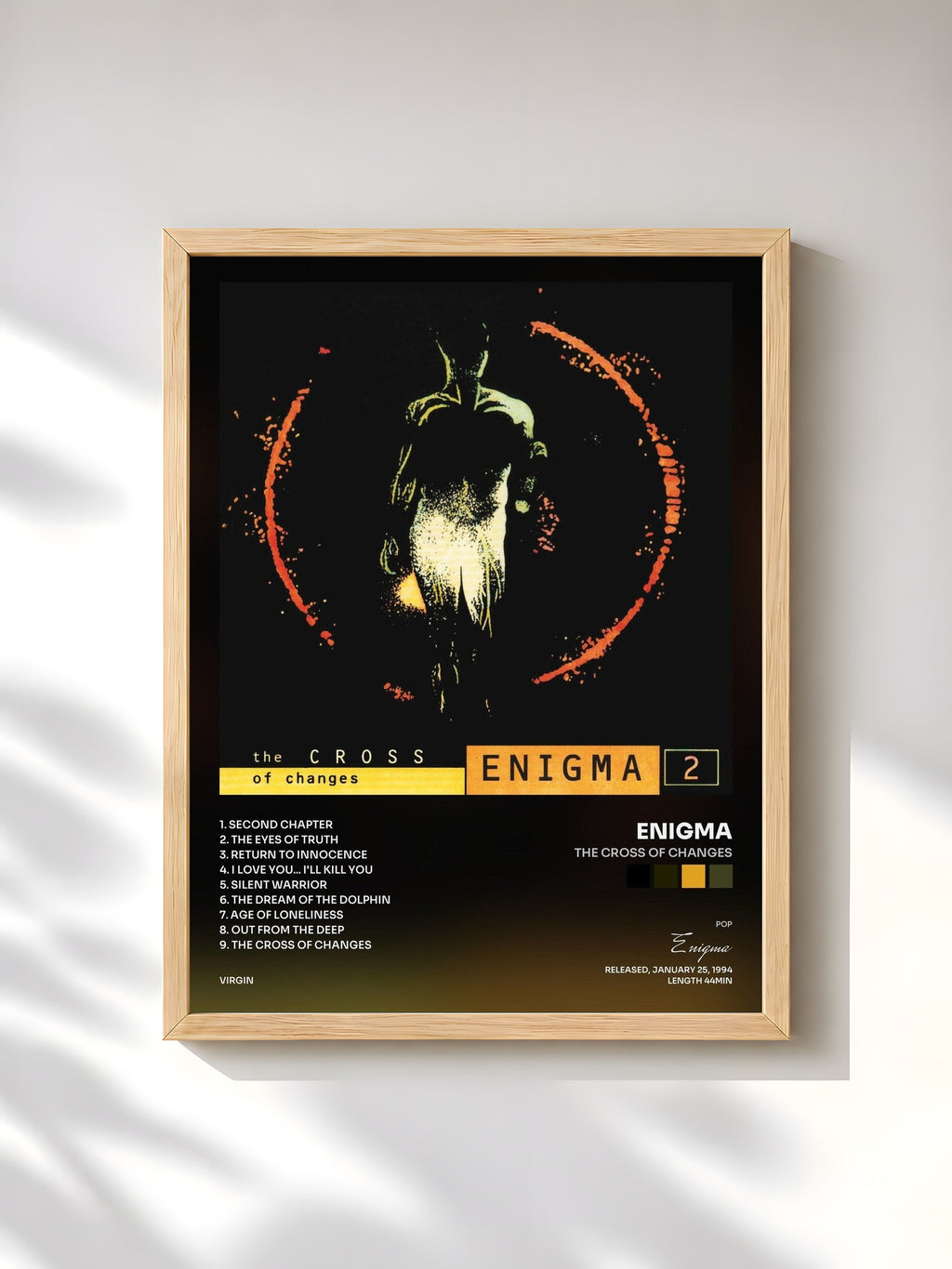 #bois Tableau de l'album The Cross Of Changes de Enigma, cadre en bois brut, imprimé et encadré en France
