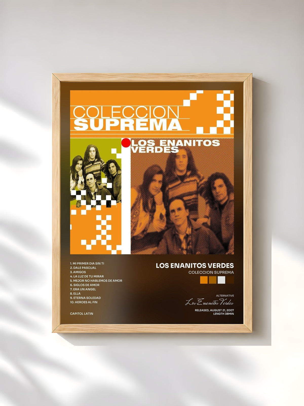#bois Tableau de l'album Coleccion Suprema de Los Enanitos Verdes, cadre en bois brut, imprimé et encadré en France