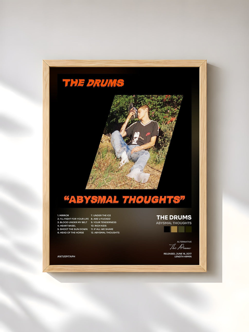 #bois Tableau de l'album Abysmal Thoughts de The Drums, cadre en bois brut, imprimé et encadré en France