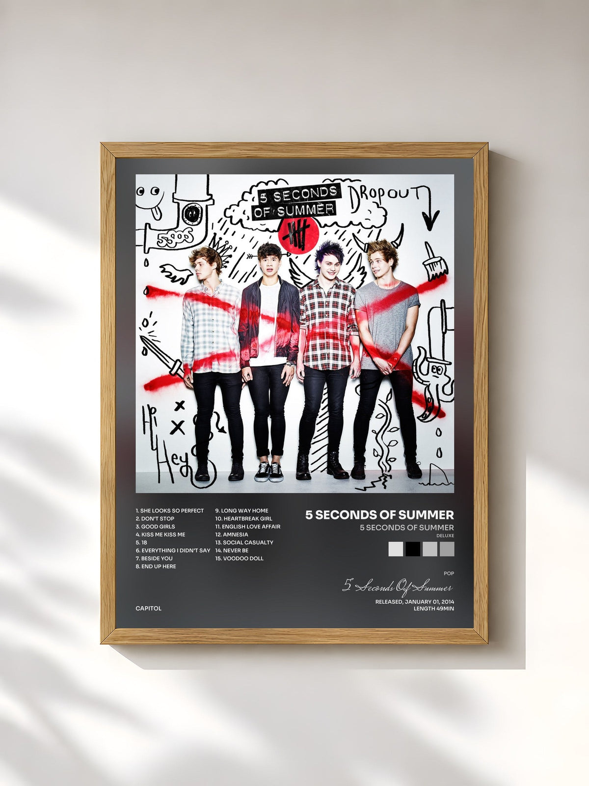 #bois Tableau de l'album 5 Seconds Of Summer (Deluxe) de 5 Seconds Of Summer, cadre en bois brut, imprimé et encadré en France