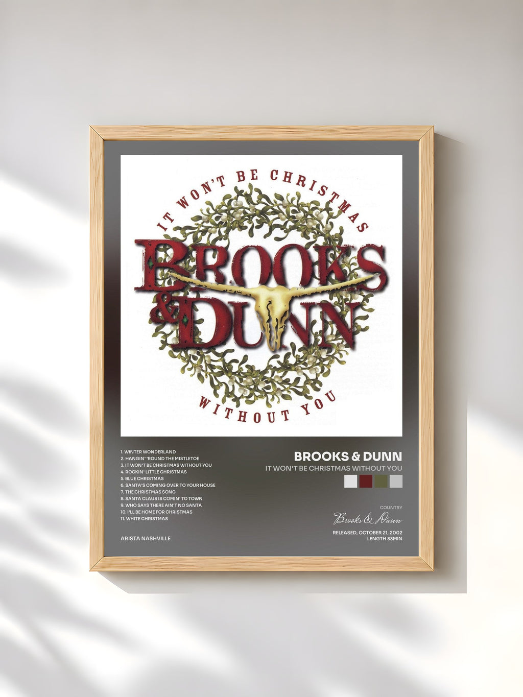 #bois Tableau de l'album It Won't Be Christmas Without You de Brooks & Dunn, cadre en bois brut, imprimé et encadré en France