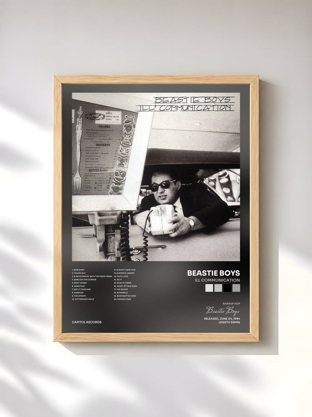 #bois Tableau de l'album Ill Communication de Beastie Boys, cadre en bois brut, imprimé et encadré en France
