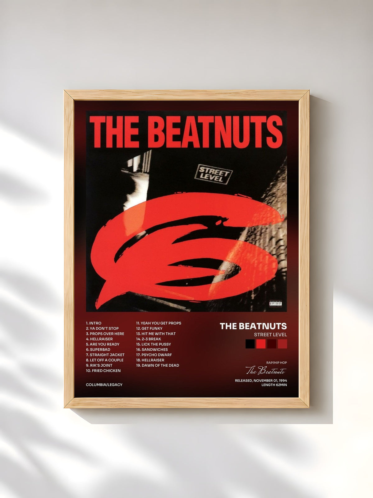 #bois Tableau de l'album Street Level de The Beatnuts, cadre en bois brut, imprimé et encadré en France