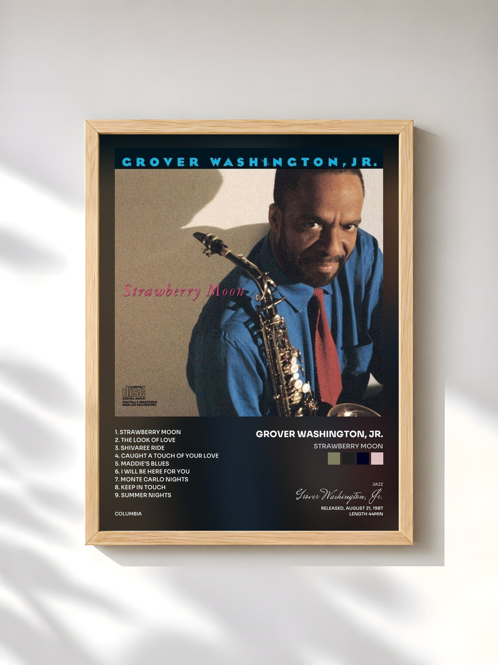 #bois Tableau de l'album Strawberry Moon de Grover Washington, Jr., cadre en bois brut, imprimé et encadré en France