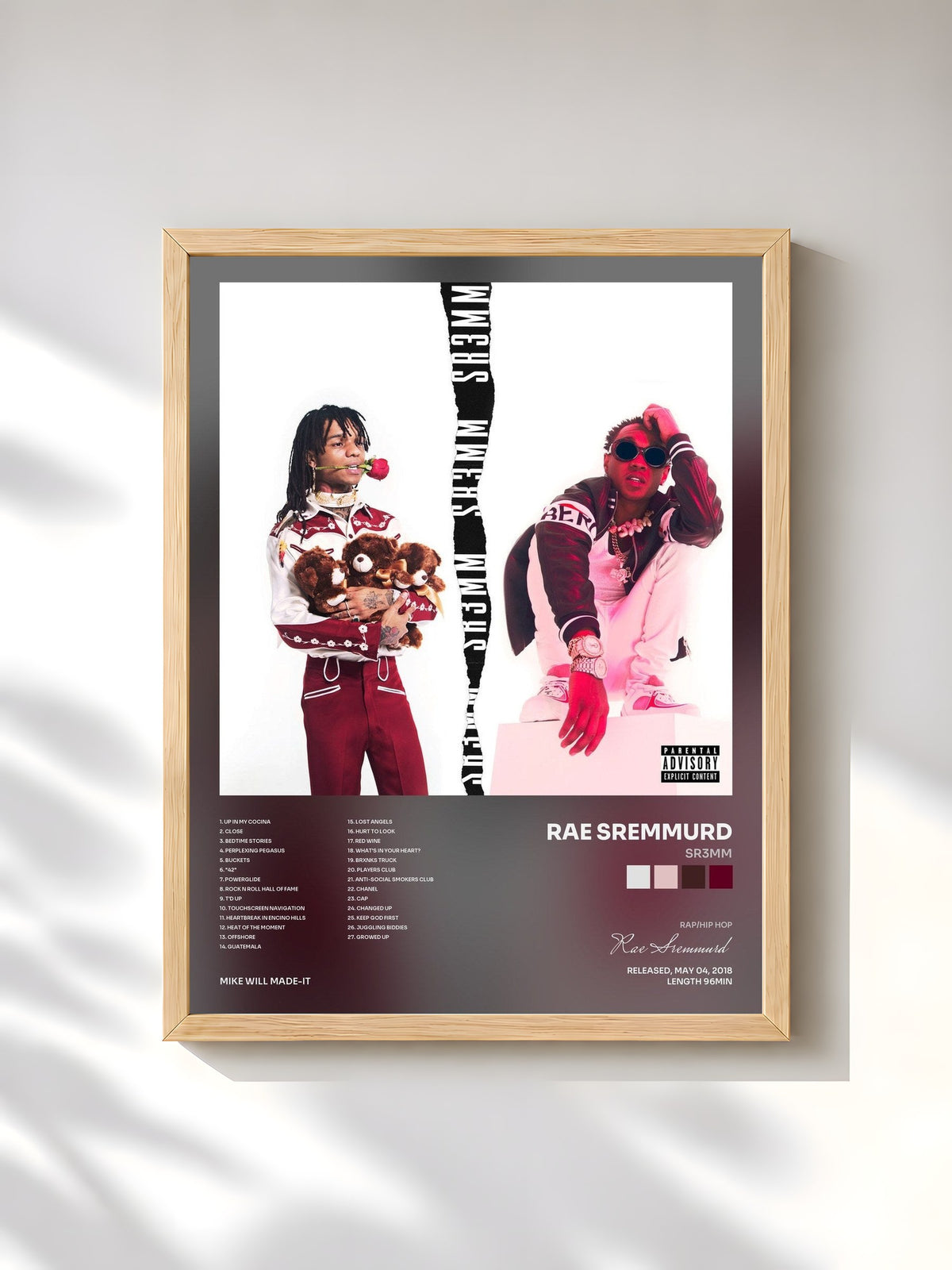 #bois Tableau de l'album SR3MM de Rae Sremmurd, cadre en bois brut, imprimé et encadré en France