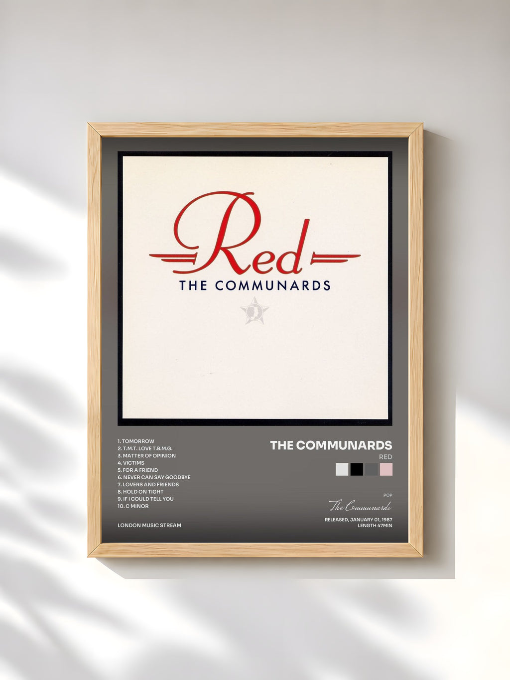 #bois Tableau de l'album Red de The Communards, cadre en bois brut, imprimé et encadré en France