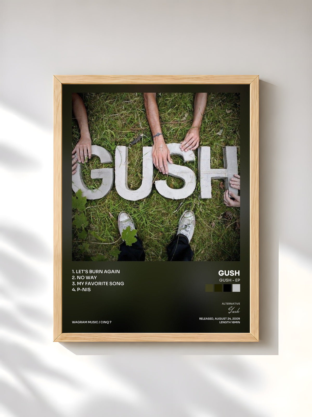 #bois Tableau de l'album Gush - EP de Gush, cadre en bois brut, imprimé et encadré en France