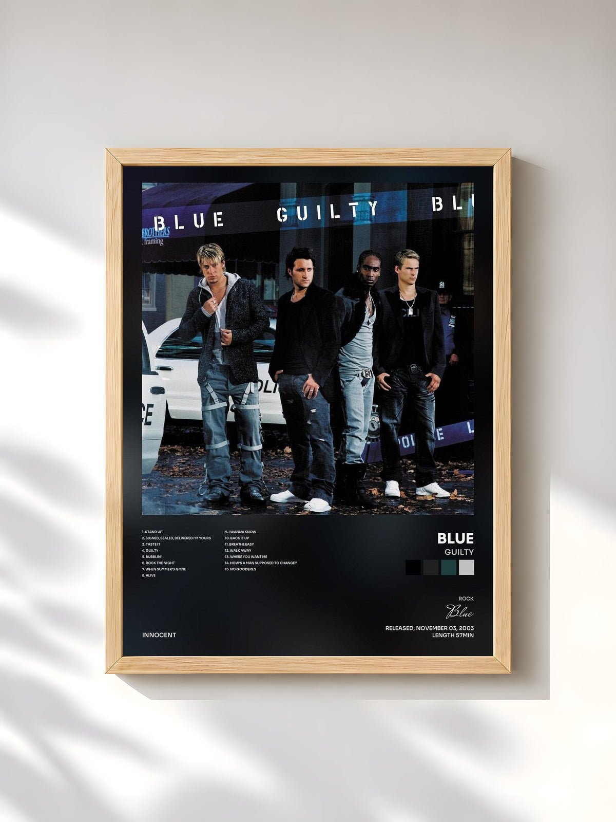 #bois Tableau de l'album Guilty de Blue, cadre en bois brut, imprimé et encadré en France