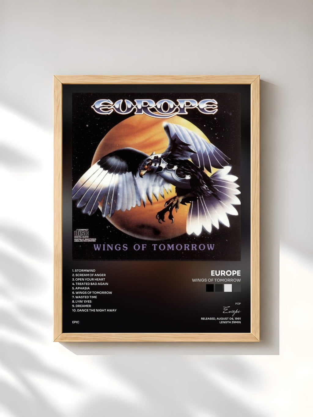 #bois Tableau de l'album Wings Of Tomorrow de Europe, cadre en bois brut, imprimé et encadré en France