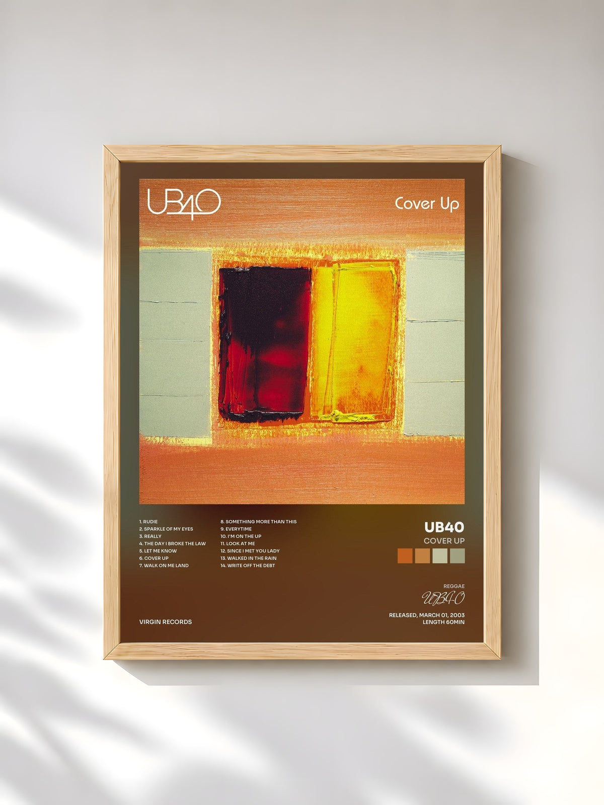 #bois Tableau de l'album Cover Up de UB40, cadre en bois brut, imprimé et encadré en France