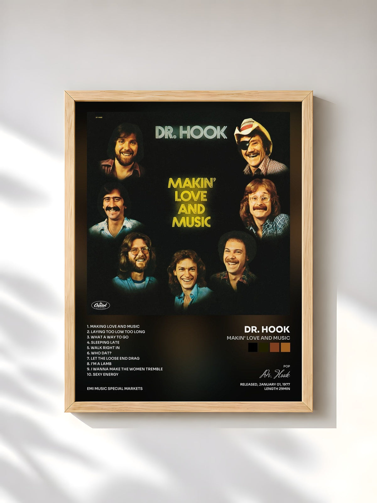 #bois Tableau de l'album Makin' Love And Music de Dr. Hook, cadre en bois brut, imprimé et encadré en France
