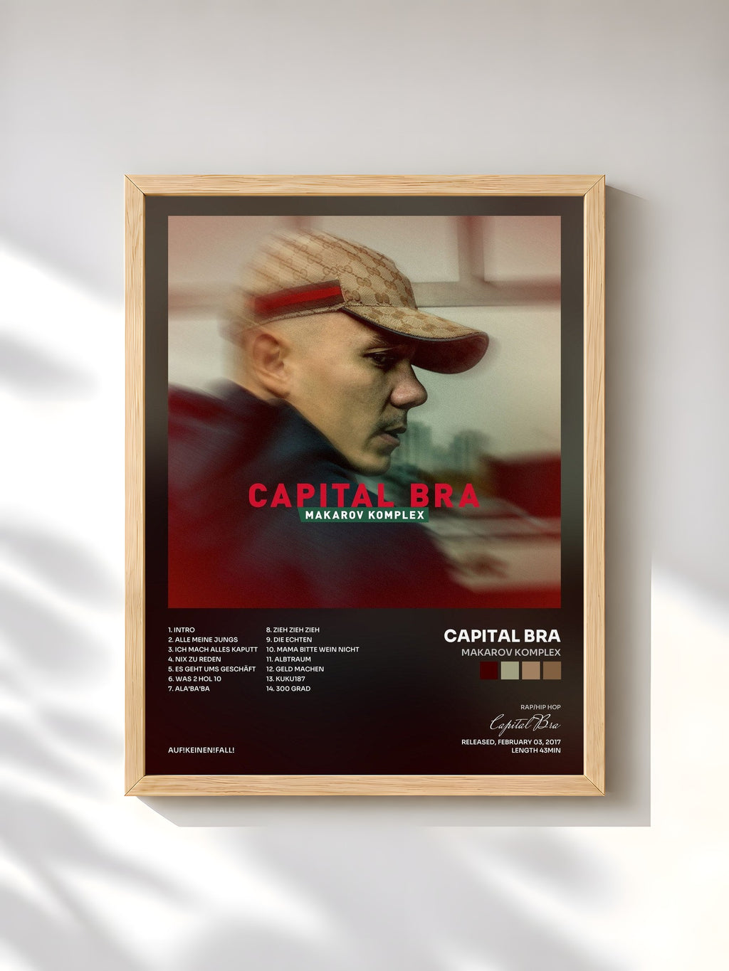 #bois Tableau de l'album Makarov Komplex de Capital Bra, cadre en bois brut, imprimé et encadré en France