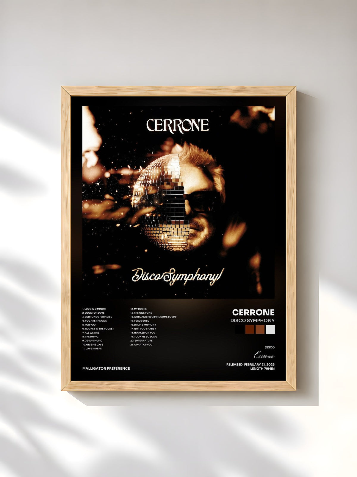 #bois Tableau de l'album Disco Symphony de Cerrone, cadre en bois brut, imprimé et encadré en France