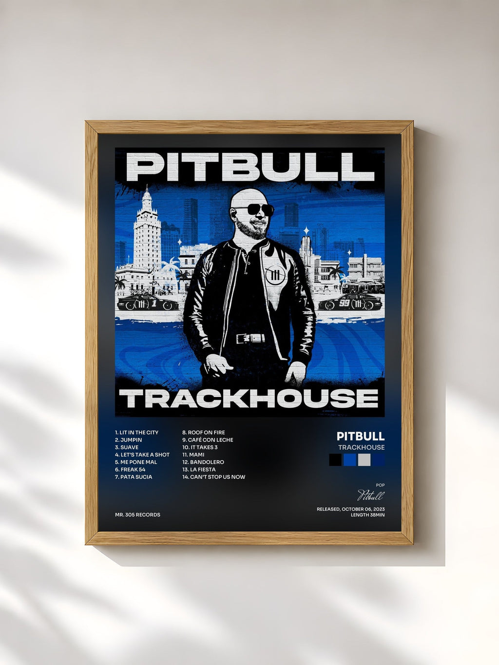 #bois Tableau de l'album Trackhouse de Pitbull, cadre en bois brut, imprimé et encadré en France