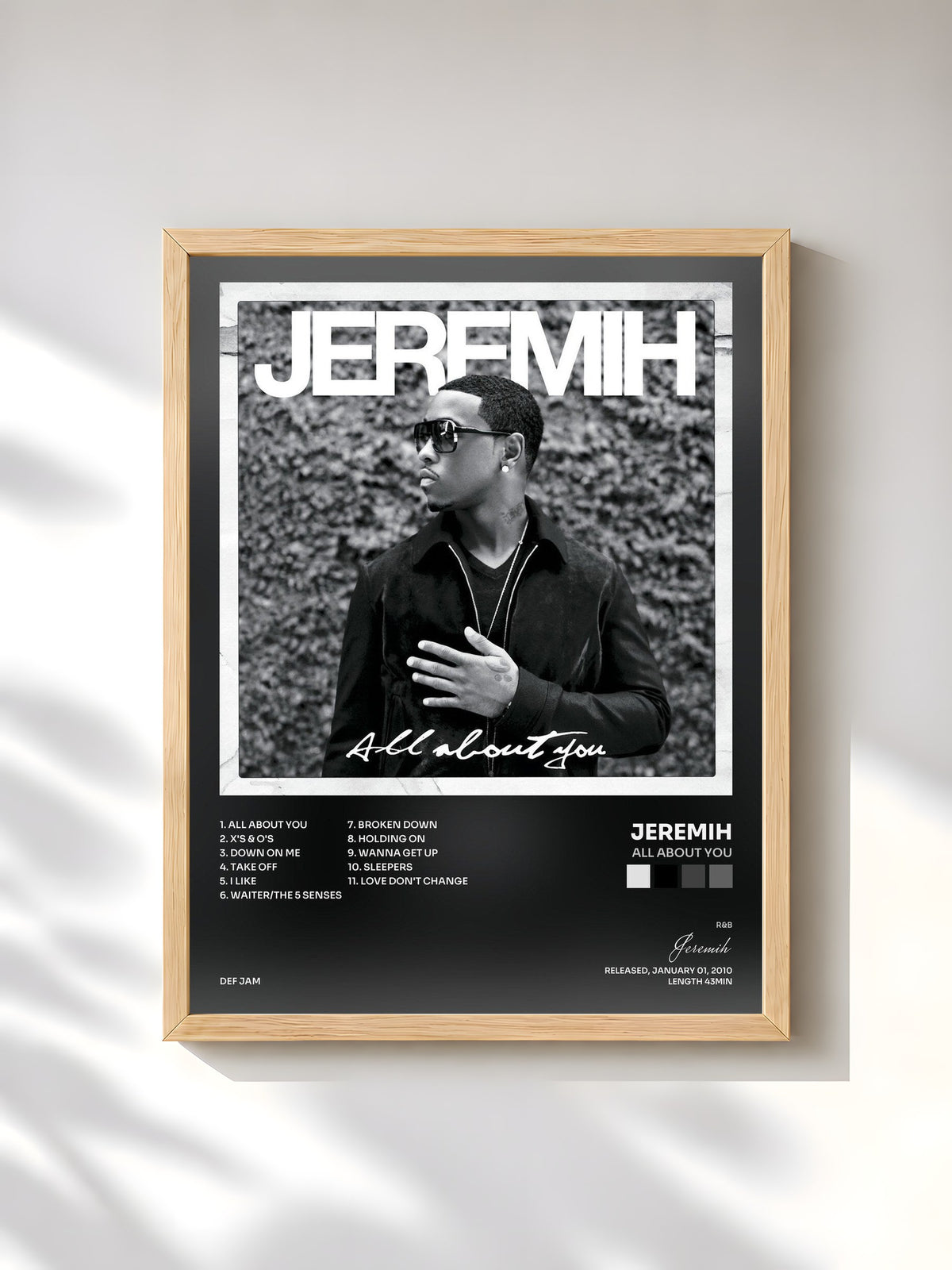 #bois Tableau de l'album All About You de Jeremih, cadre en bois brut, imprimé et encadré en France