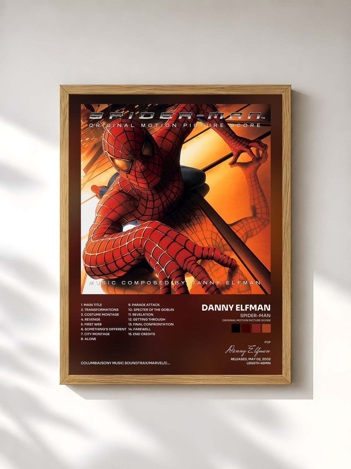 #bois Tableau de l'album Spider-Man (Original Motion Picture Score) de Danny Elfman, cadre en bois brut, imprimé et encadré en France