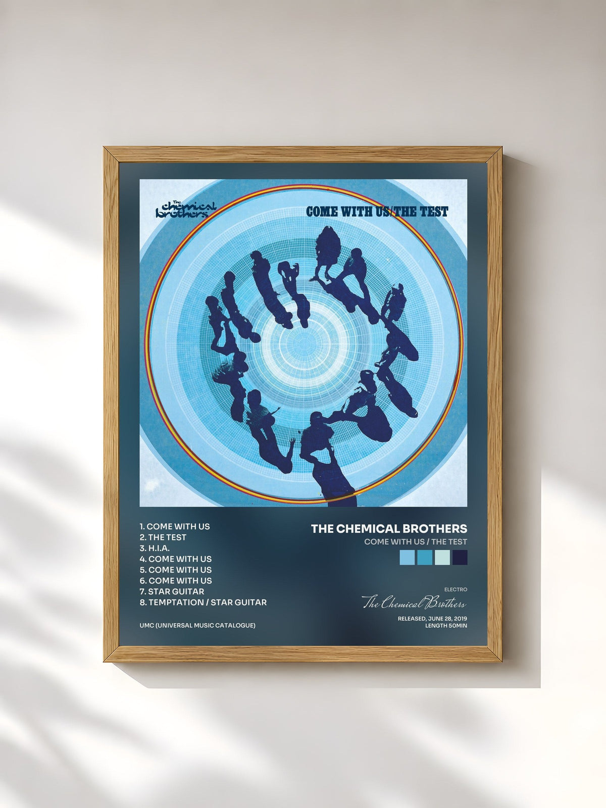 #bois Tableau de l'album Come With Us / The Test de The Chemical Brothers, cadre en bois brut, imprimé et encadré en France