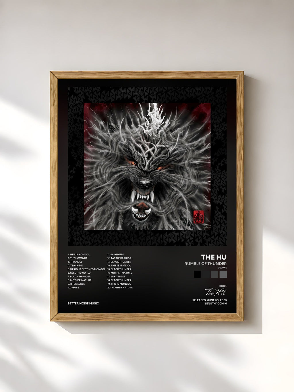 #bois Tableau de l'album Rumble of Thunder (Deluxe) de The HU, cadre en bois brut, imprimé et encadré en France