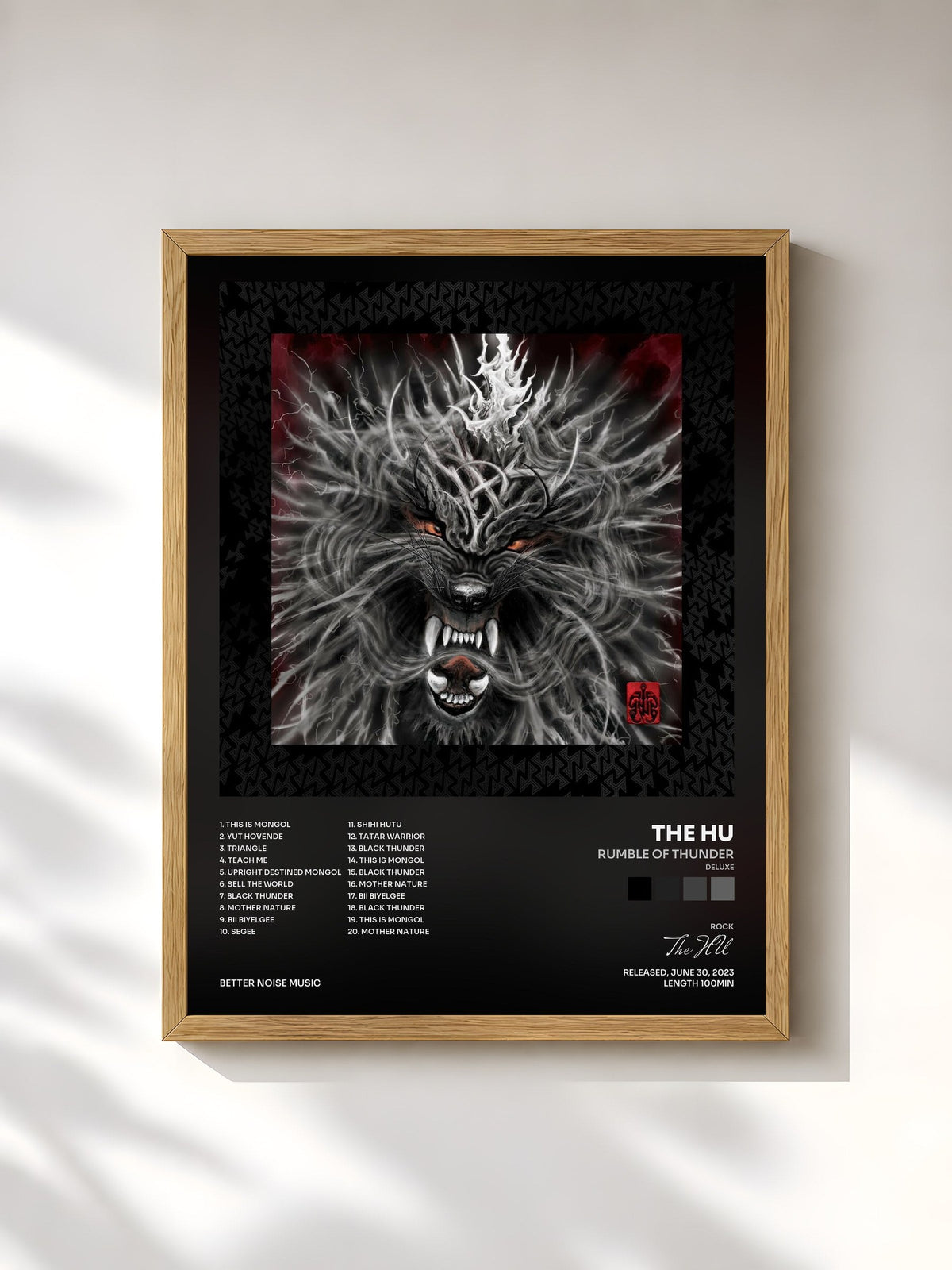 #bois Tableau de l'album Rumble of Thunder (Deluxe) de The HU, cadre en bois brut, imprimé et encadré en France