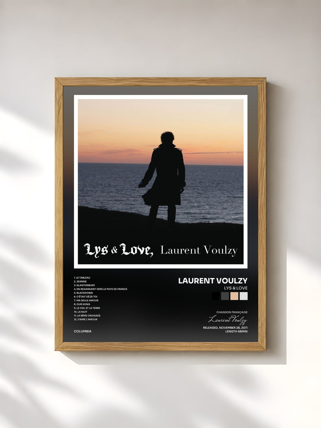 #bois Tableau de l'album Lys & Love de Laurent Voulzy, cadre en bois brut, imprimé et encadré en France