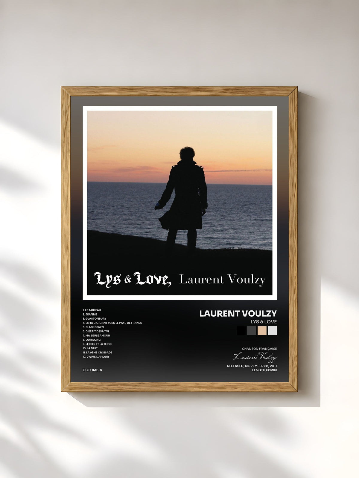 #bois Tableau de l'album Lys & Love de Laurent Voulzy, cadre en bois brut, imprimé et encadré en France