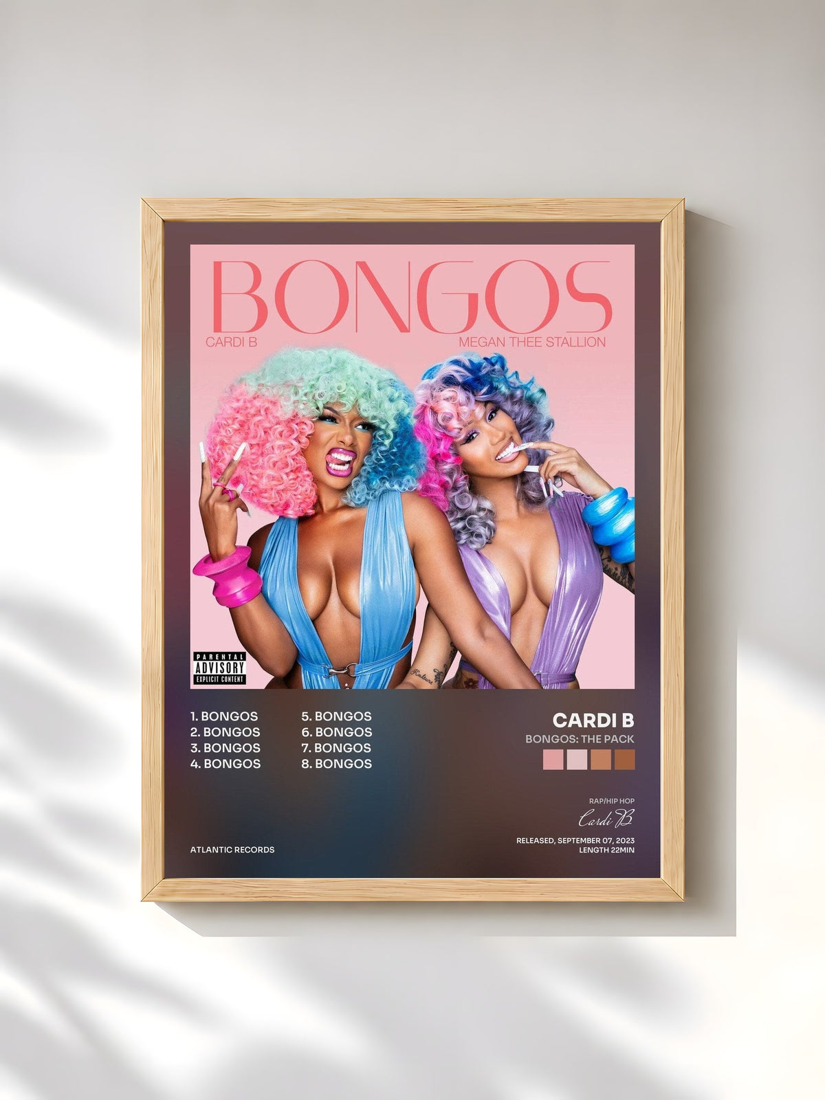 #bois Tableau de l'album Bongos: The Pack de Cardi B, cadre en bois brut, imprimé et encadré en France