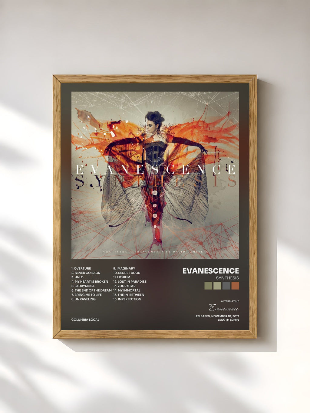 #bois Tableau de l'album Synthesis de Evanescence, cadre en bois brut, imprimé et encadré en France
