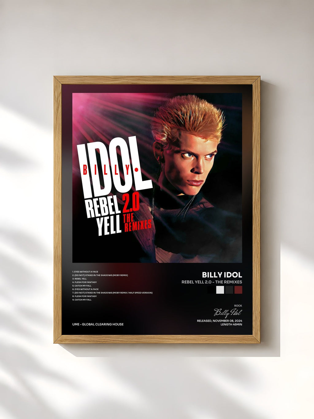 #bois Tableau de l'album Rebel Yell 2.0 - The Remixes de Billy Idol, cadre en bois brut, imprimé et encadré en France