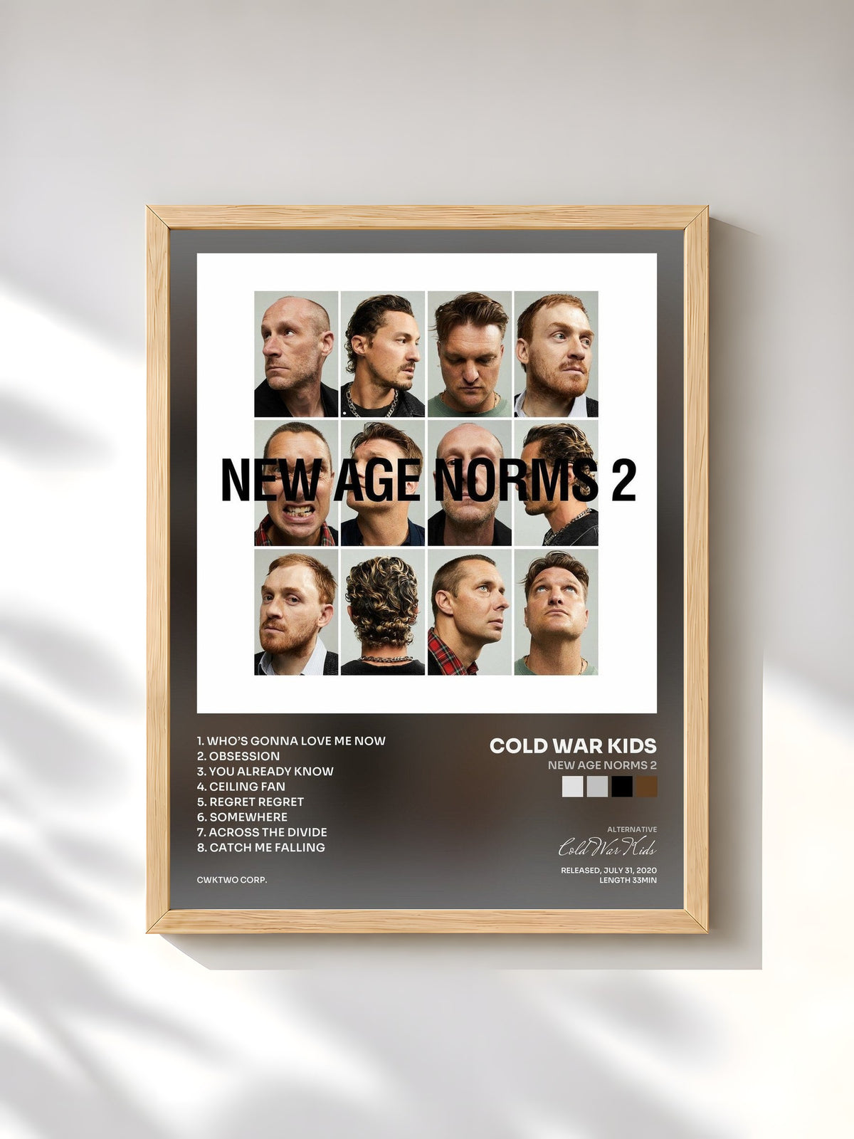#bois Tableau de l'album New Age Norms 2 de Cold War Kids, cadre en bois brut, imprimé et encadré en France